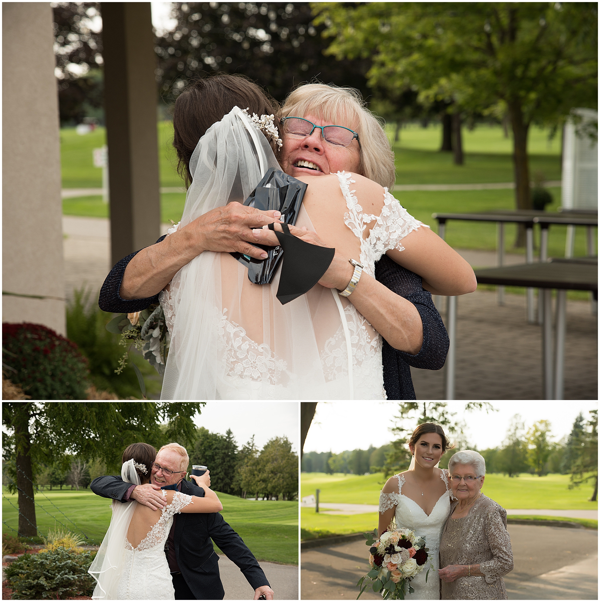 bride hugging her grandmother at ironwood golf course in exeter ontario