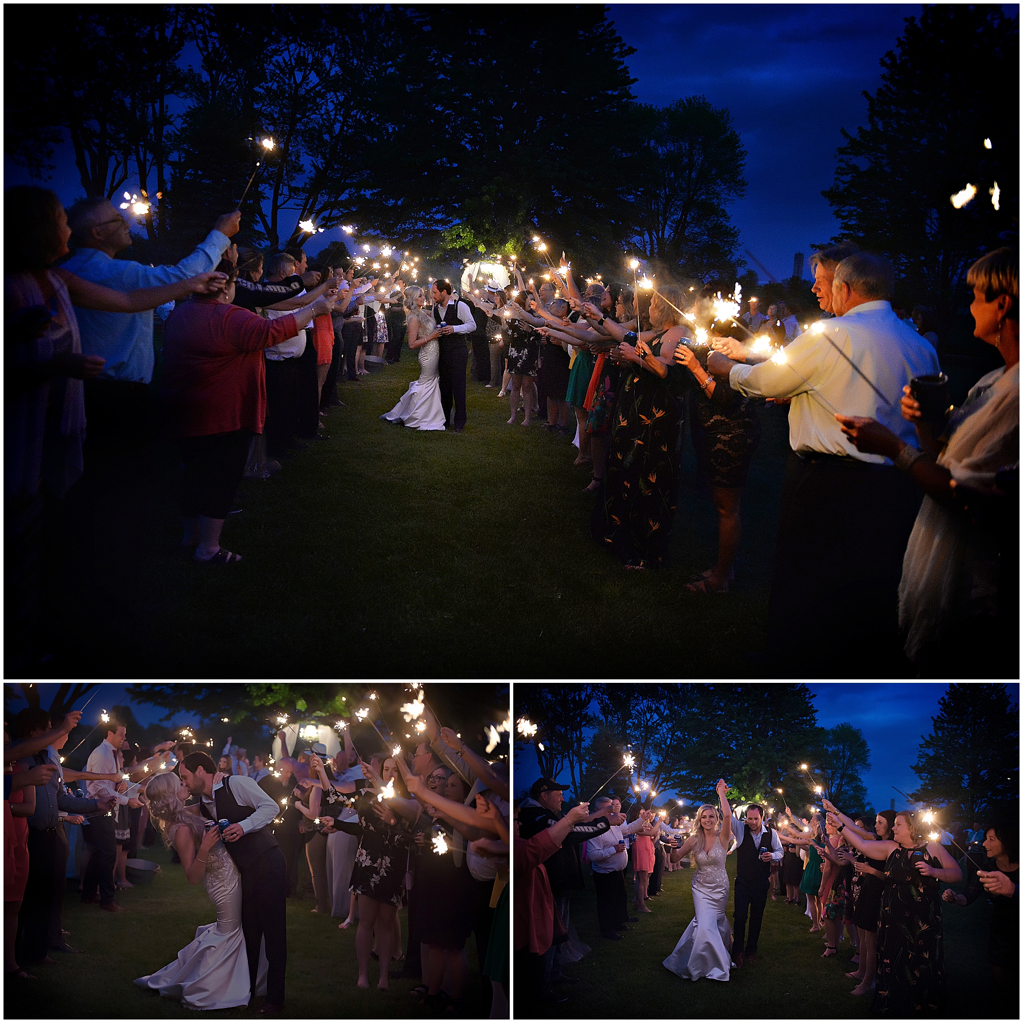 bride and groom and guests and sparklers in exeter ontario