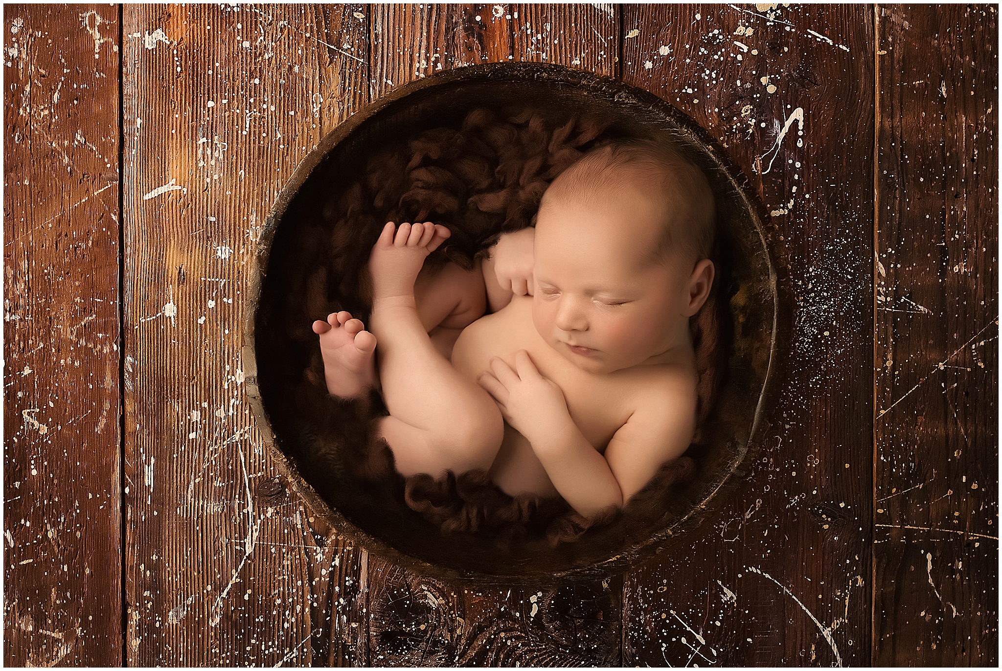 newborn baby in bowl at photography studio in london ontario