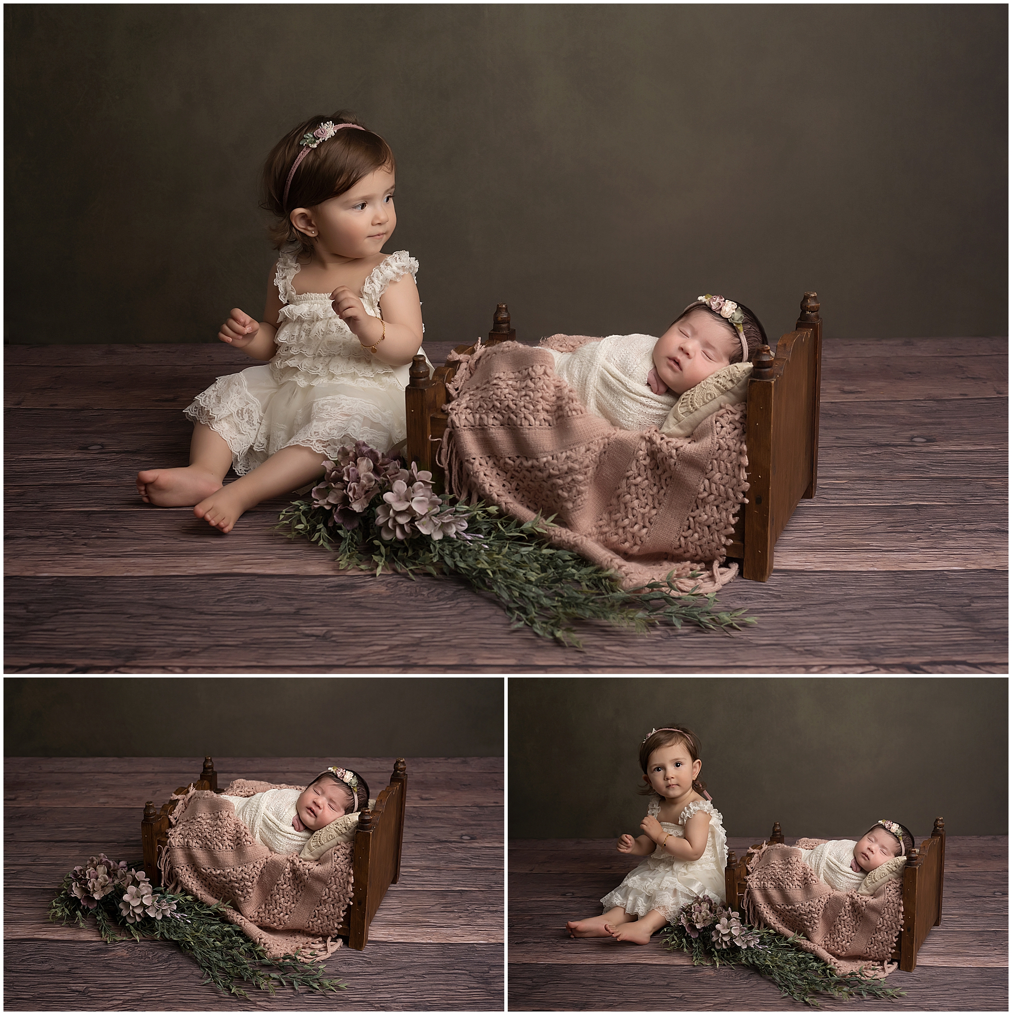 siblngs posing together during newborn photo session in london ontario