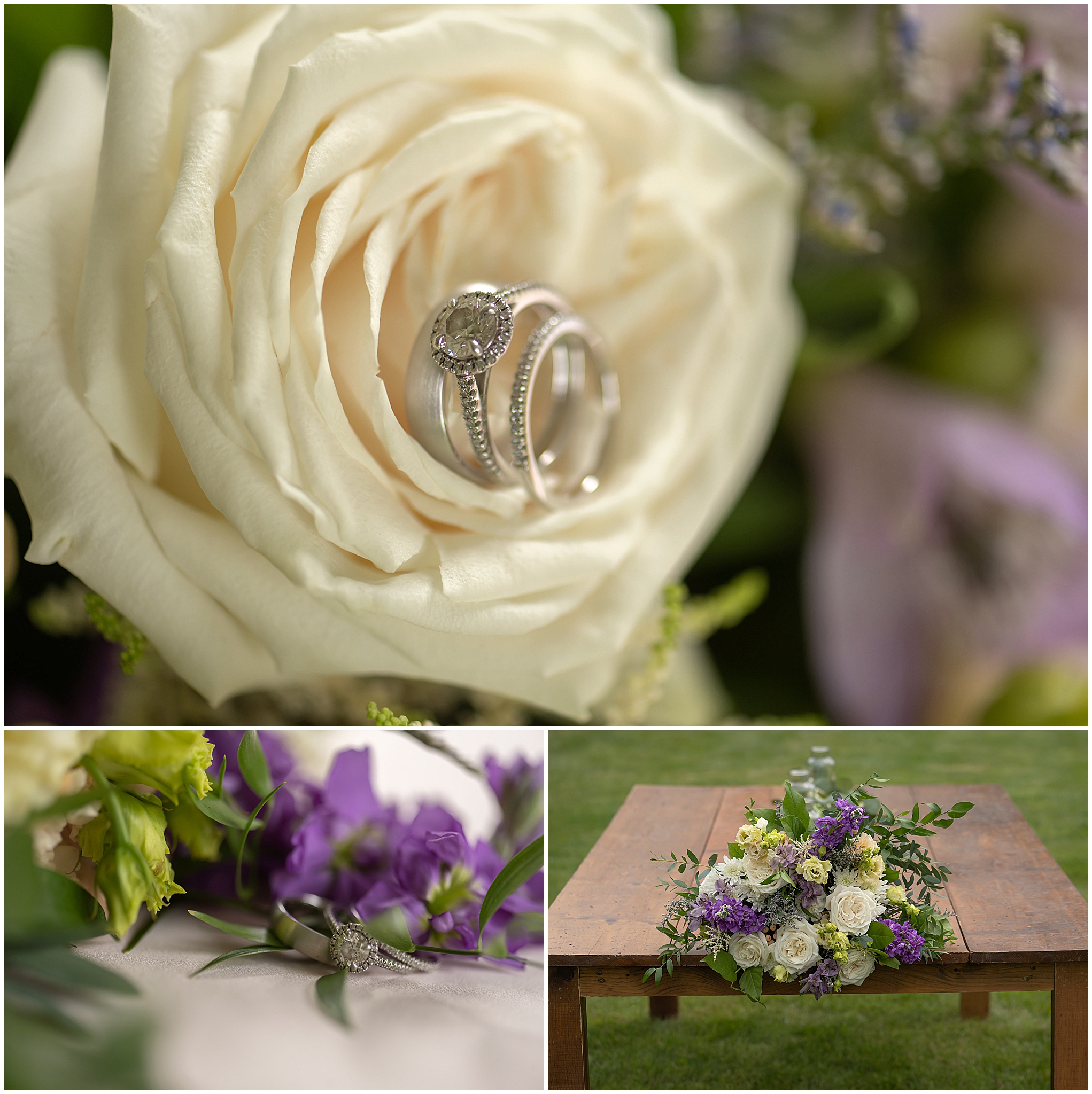 detail images of flowers and rings at wedding in Parkhill Ontario