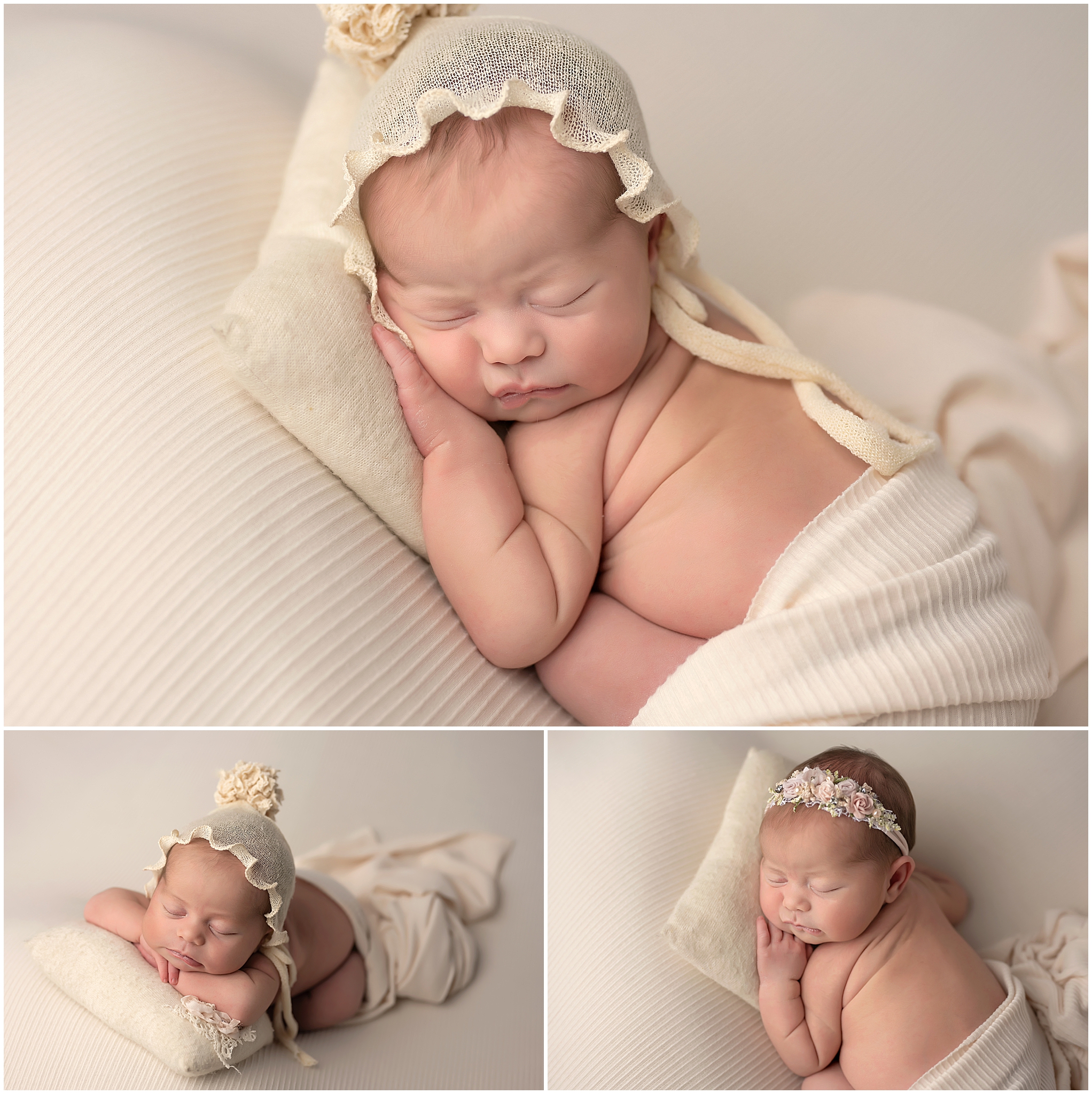 baby girl sleeping during newborn session at professional photography studio in london ontario