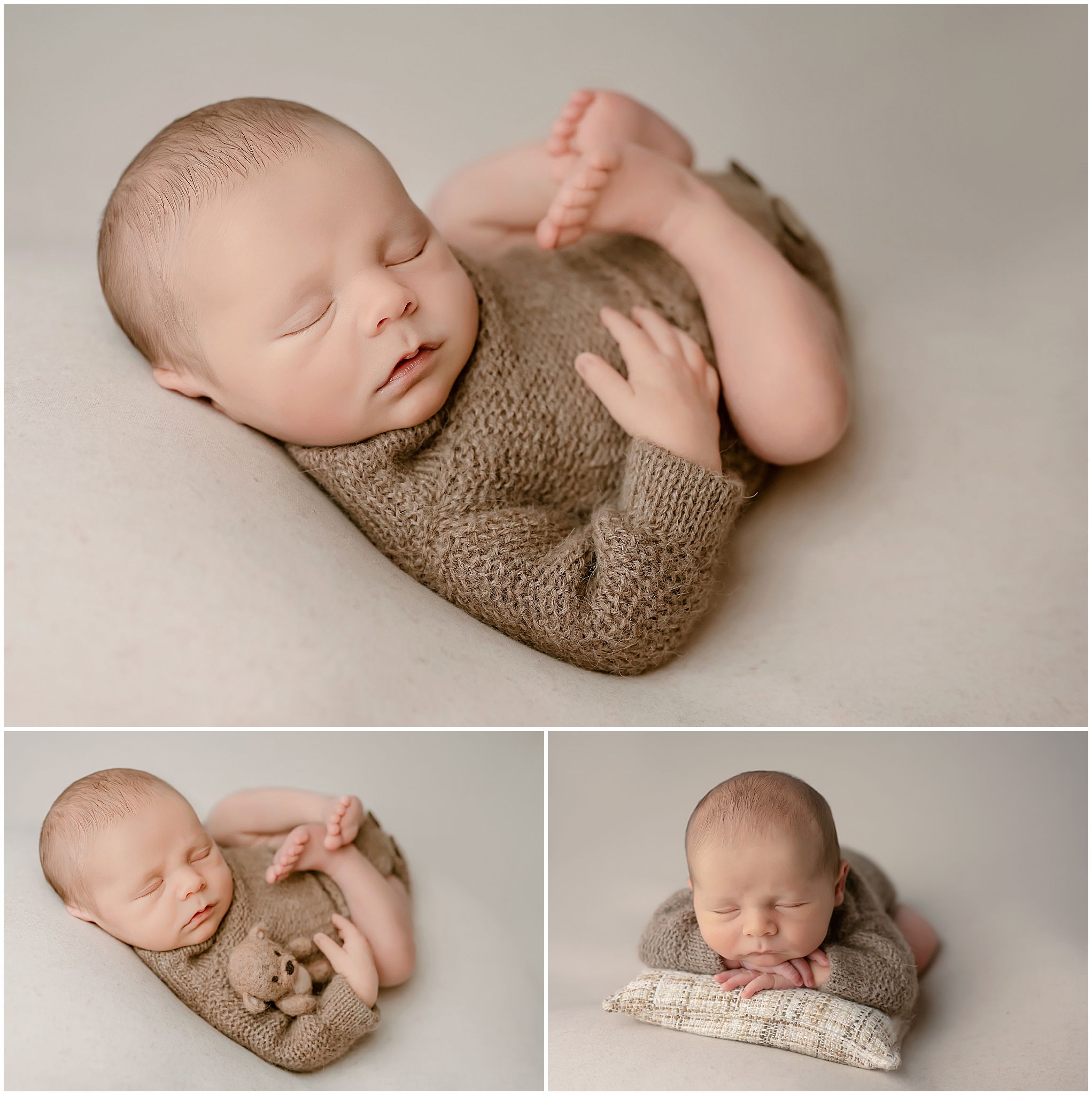 baby sleeping in neutrals during newborn photography session at studio in london ontario