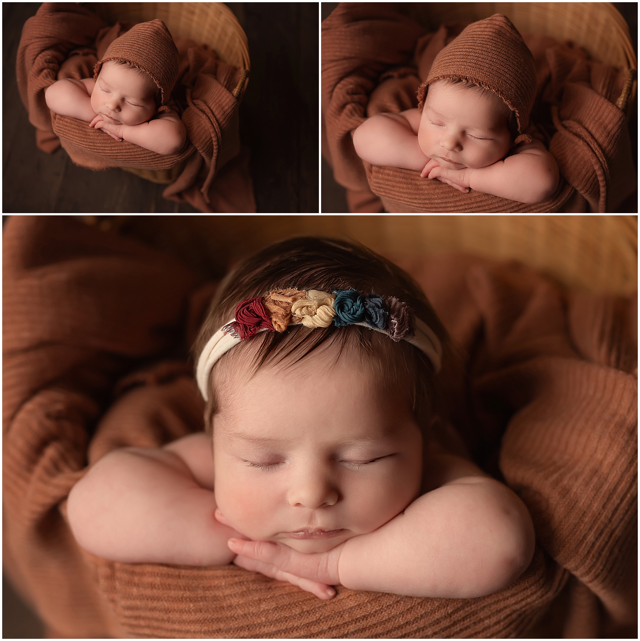 newborn baby girl sleeping in bucket duriong photography session in london ontario