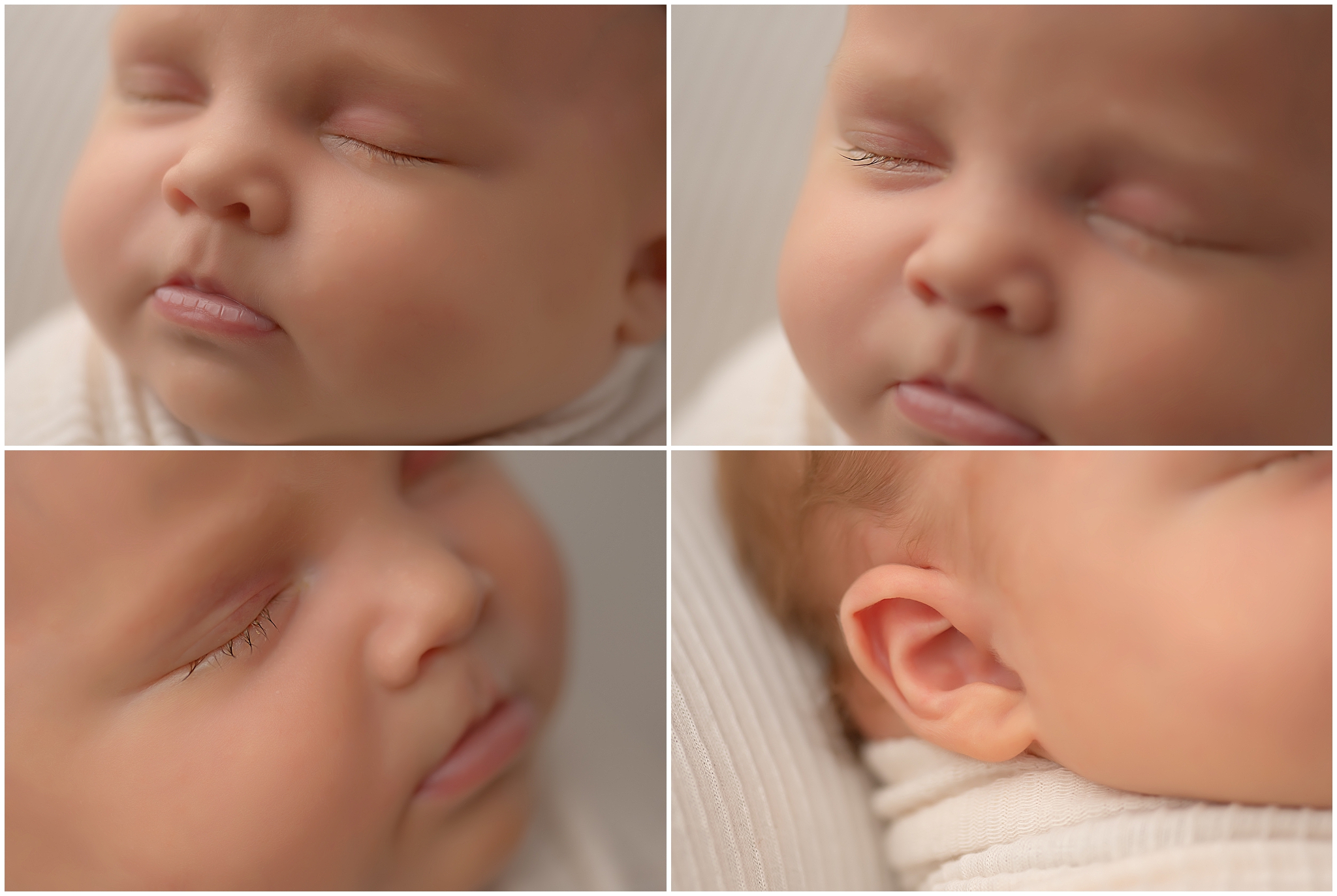 close-up details -  lashes, lips, ear - of newborn baby girl during photography session in london ontario