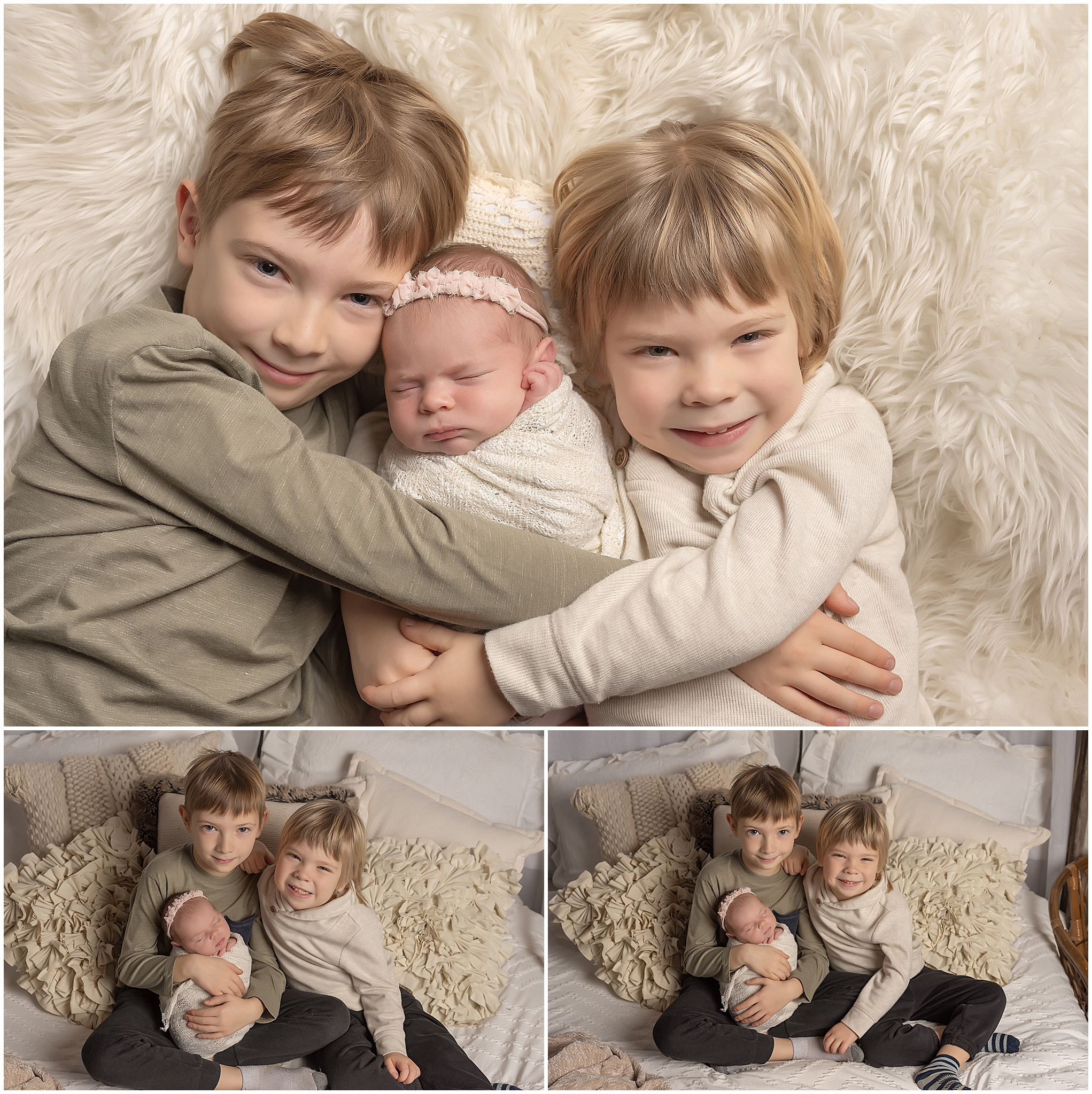 newborn baby girl with siblings during newborn session in london ontario