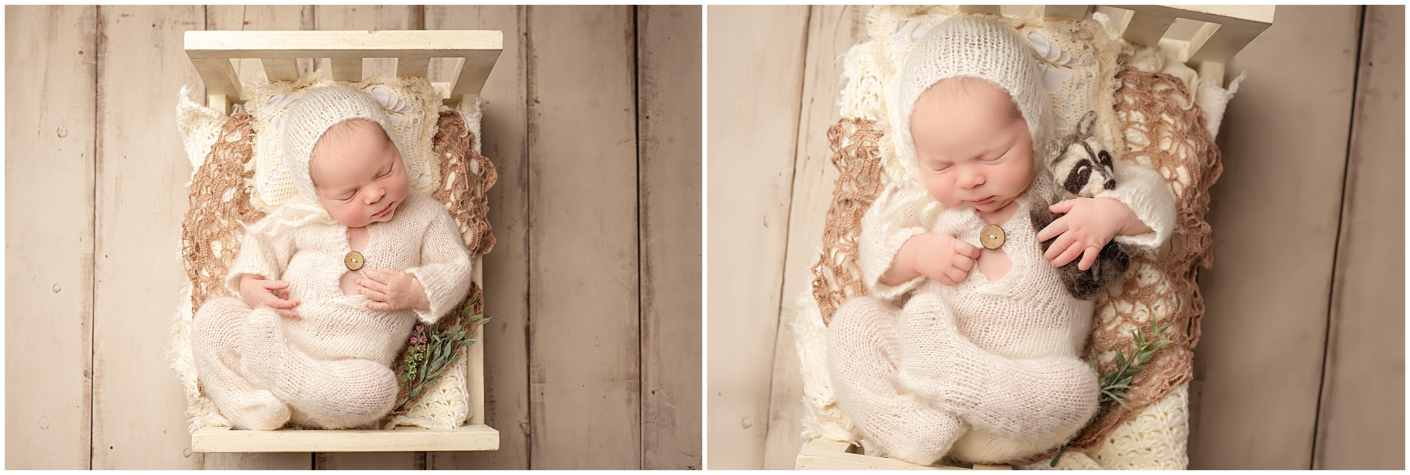 baby sleeping in tiny bed during newborn photography session in london ontario