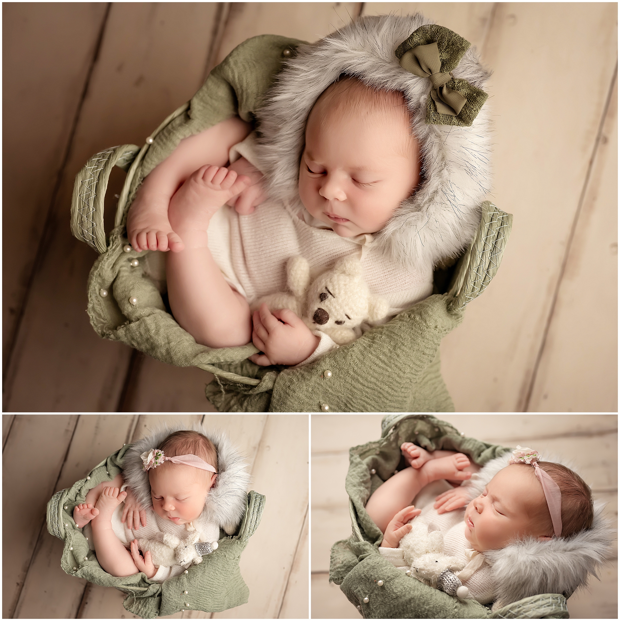 baby sleeping in basket during newborn photography session in london ontario