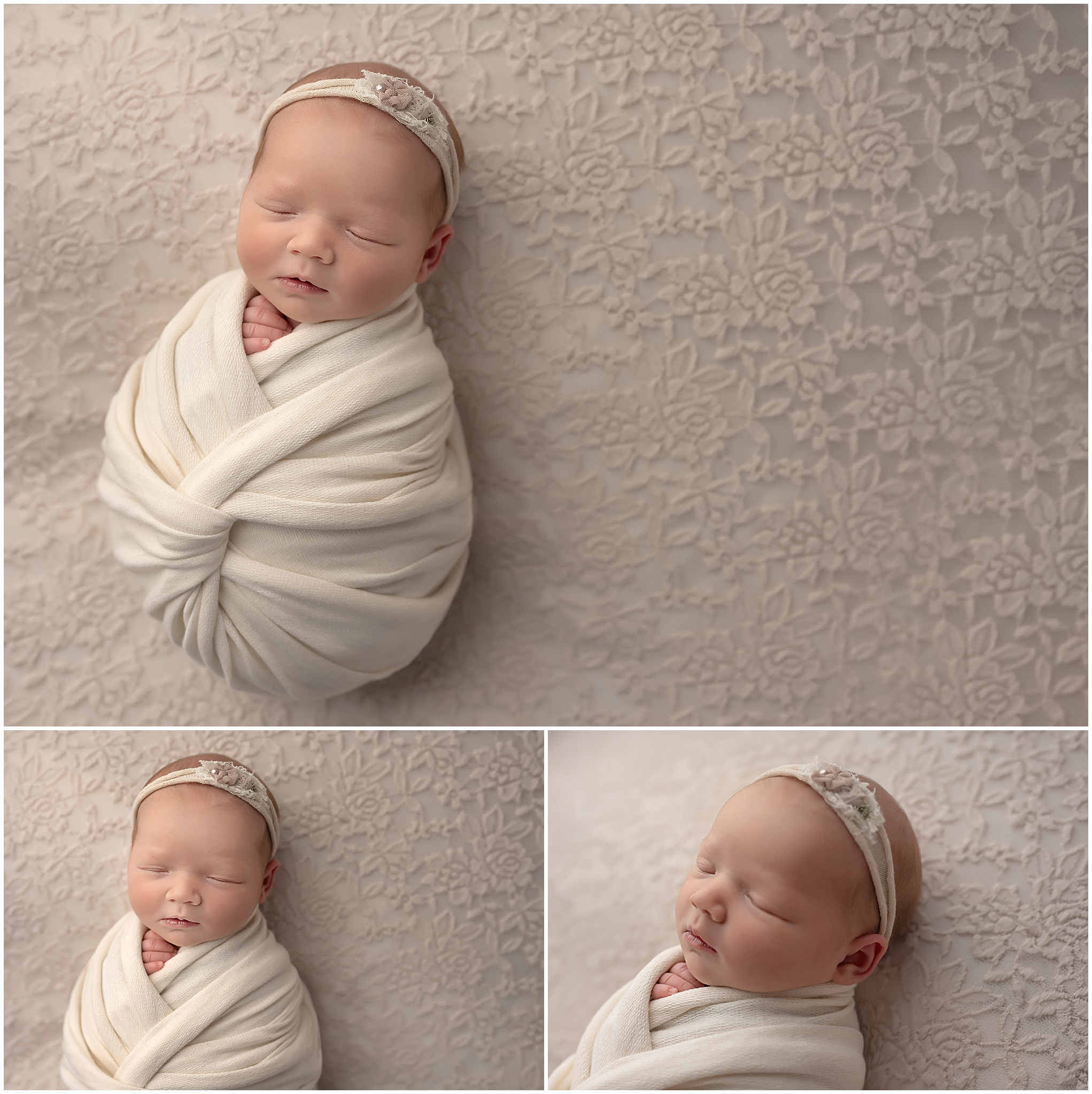 baby girl bundled in a wrap during newborn session in london ontario